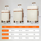 Trois valises crème et camel avec dimensions et capacités : 32L, 63L, 100L